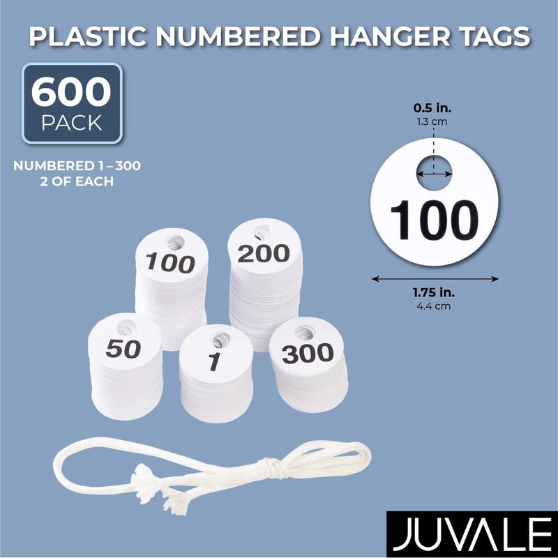 Reusable Plastic Coat Room Check Tags, Double-Sided, Numbered 1-300 (600 Pack)