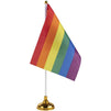 Gay Pride Rainbow Desk Flags - 24-Piece Desktop Flags with Stick and Gold Stand, 6 Stripes LGBT Colors Flag Table Decoration, 8.5 x 5.5 Inches