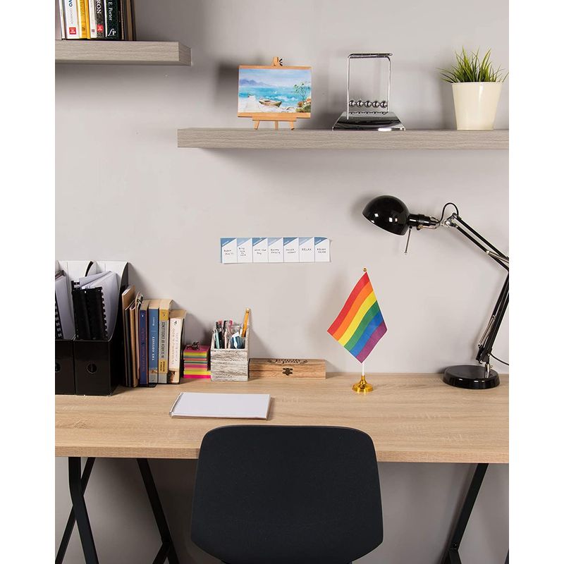 Gay Pride Rainbow Desk Flags - 24-Piece Desktop Flags with Stick and Gold Stand, 6 Stripes LGBT Colors Flag Table Decoration, 8.5 x 5.5 Inches
