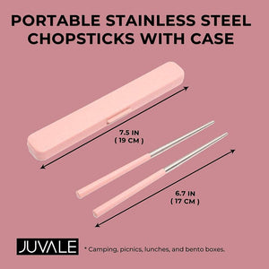 Portable Stainless Steel Chopsticks with Case (7.5 in, Pink)