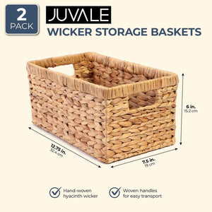 Hand Woven Rectangular Wicker Baskets (2 Pack)