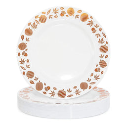 Plastic Thanksgiving Plates, Copper Foil Leaf Trim, Fall Tableware (9 In, 24 Pack)