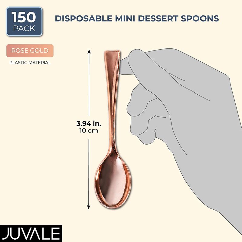 Mini Rose Gold Dessert Spoons for Weddings, Bridal Shower (150 Pack)