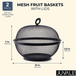 Mesh Fruit Basket with Lid (10 In, Black, 2 Pack)