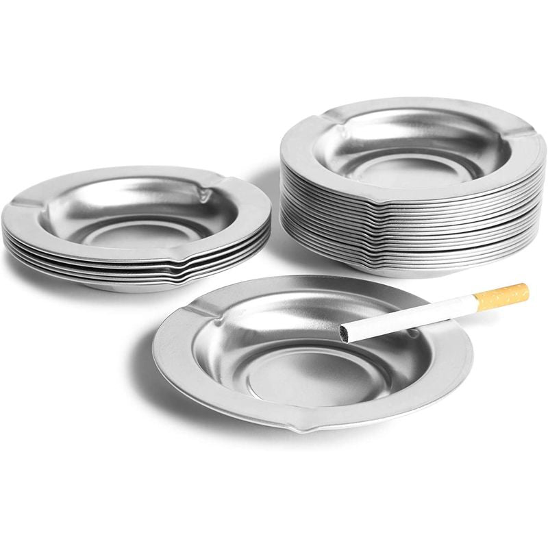 Juvale Round Stainless Steel Cigarette Ashtrays (24 Pack)