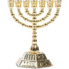 12 Tribes of Israel 7 Branch Jerusalem Temple Menorah, Hexagonal Base (Gold)