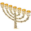 12 Tribes of Israel 7 Branch Jerusalem Temple Menorah, Hexagonal Base (Gold)