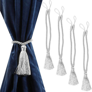 Silver Rope Curtain Tiebacks, Holdbacks for Drapes (15 In, 4 Pack)