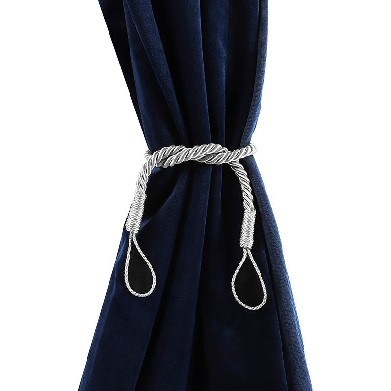 Silver Rope Curtain Tiebacks, Holdbacks for Drapes (15 In, 4 Pack)