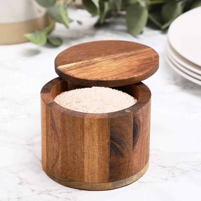 Handcrafted Single Round Salt Box with Removable Swivel Lid (3.5 x 2.8 In)