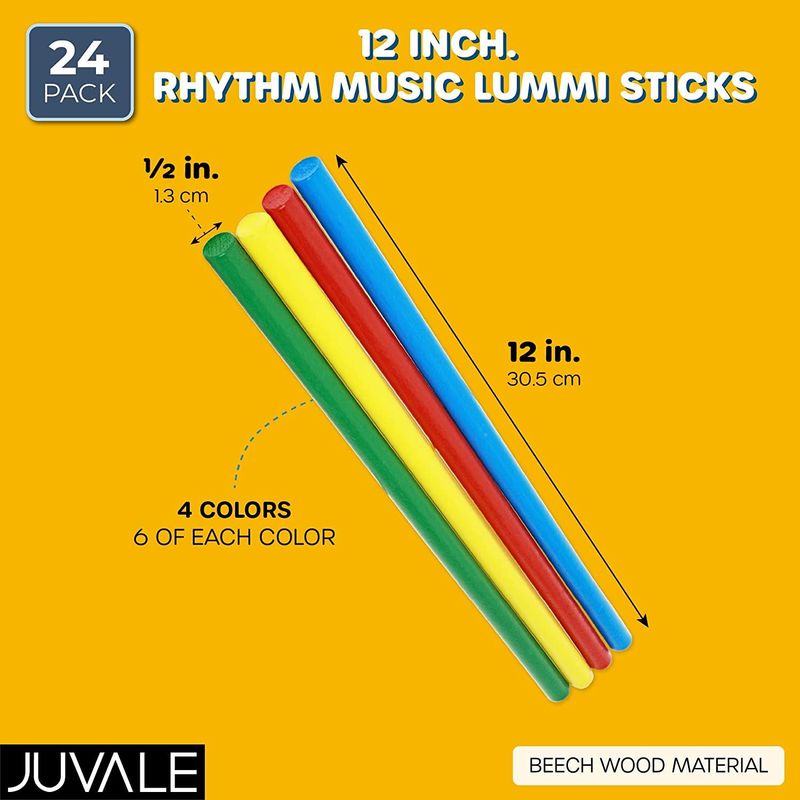 Juvale Rhythm Music Lummi Sticks for Kids (12 in., 24 Pack)