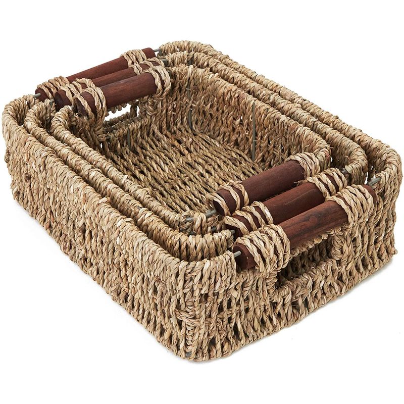 Juvale 5-Pcs Brown Small Rectangular Woven Nesting Baskets, Lined Wicker  Set for Organizing Closet, Kitchen, Pantry Shelves, Bathroom (3 Sizes)
