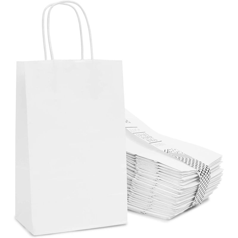 Small Paper Party Gift Bags with Handles (9 x 5.3 in, White, 100-Pack)