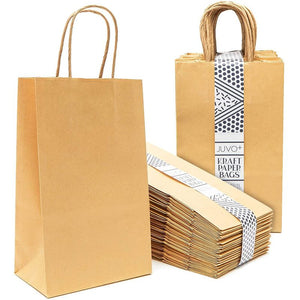 Small Paper Party Gift Bags with Handles (9.05 x 5.5 in, Brown, 100-Pack)