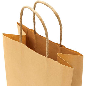 Small Paper Party Gift Bags with Handles (9.05 x 5.5 in, Brown, 100-Pack)