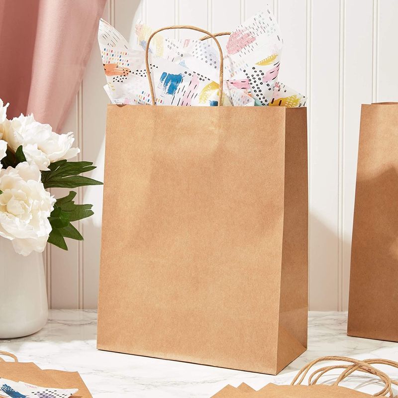 Large Kraft Paper Gift Bags with Handles (Brown, 10 x 13 x 5 Inches, 50 Count)