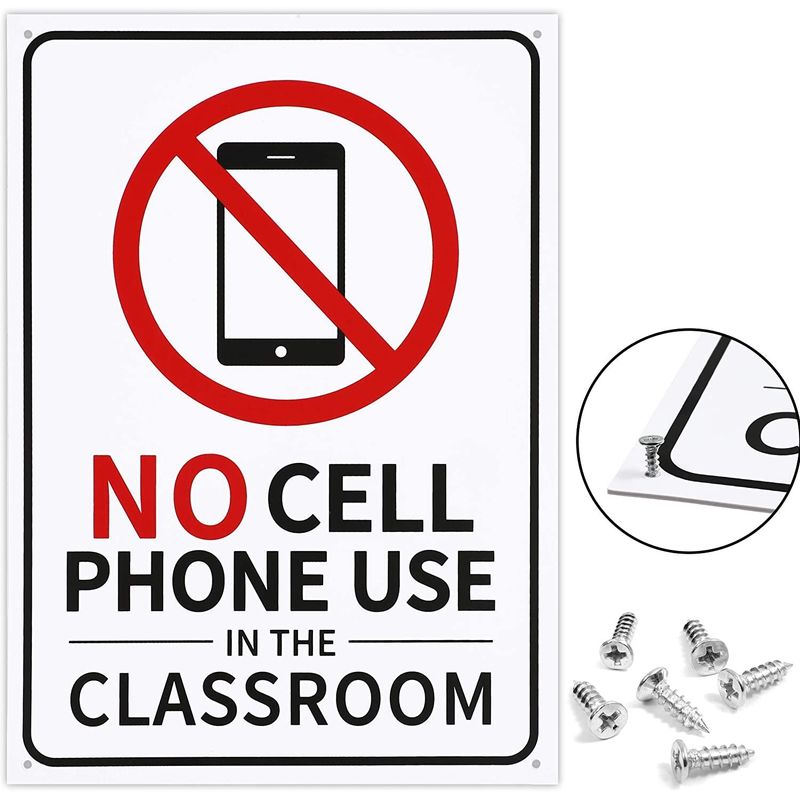 Juvale No Cell Phone Use in Classroom Aluminum Sign (10 x 14 Inches)