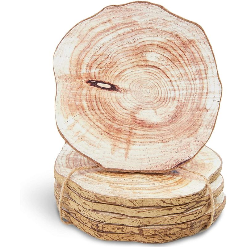 Juvale Round Wood Coaster Set with Rope for Drinks and Home Decor (3.9 Inches, 6 Pack)