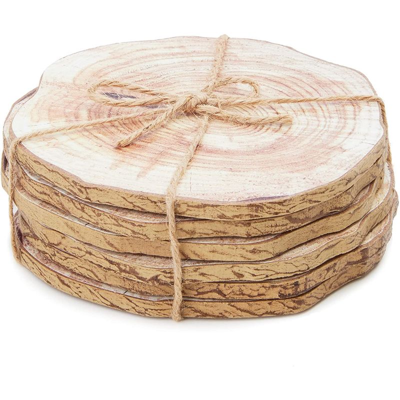 Juvale Round Wood Coaster Set with Rope for Drinks and Home Decor (3.9 Inches, 6 Pack)