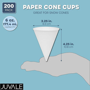 White Paper Cups for Slushies, Shaved Ice, Water, Snow Cones (6 Oz, 200 Pack)