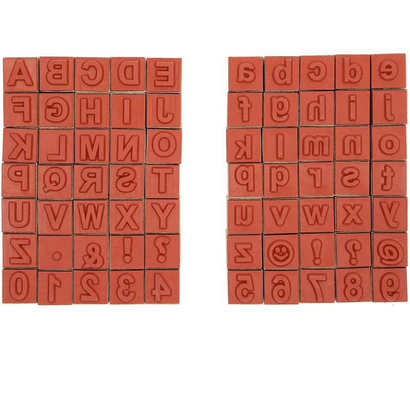 Tiny Wood Stamps Set with Letters and Numbers, Miniature Size (0.6 in, 70 Pieces)