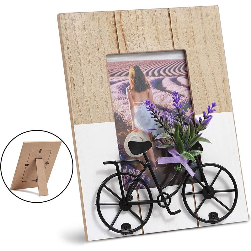 Juvale Rustic Wooden Picture Frame with Bicycle for 4 x 6 Inch Photos (7 x 9 Inches)