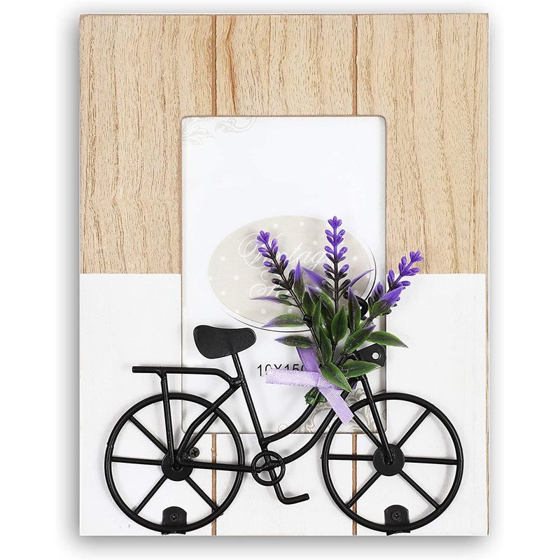 Juvale Rustic Wooden Picture Frame with Bicycle for 4 x 6 Inch Photos (7 x 9 Inches)