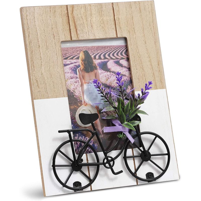 Juvale Rustic Wooden Picture Frame with Bicycle for 4 x 6 Inch Photos (7 x 9 Inches)