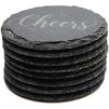 Juvale Round Black Slate Stone Coasters Set with Steel Stand (3.8 Inches, 8 Pack)