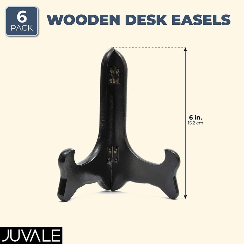 Juvale Wooden Easel Display Stand for Desk or Tabletop (6 Inches, Black, 6-Pack)