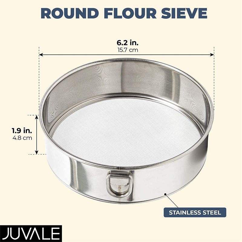 Fine Mesh Sieve, 6 In Stainless Steel Professional Round Cake Flour Sieve (6.2 x 1.9 In)