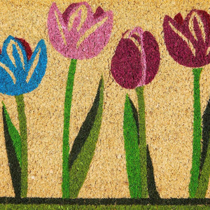 Floral Welcome Mat, Natural Coir Nonslip with Tulips (17 x 30 in.)