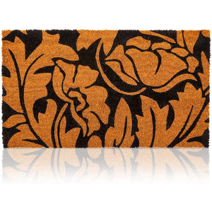 Coco Coir Mat, Black Floral Patterned Nonslip Welcome Doormat (17 x 30 in)