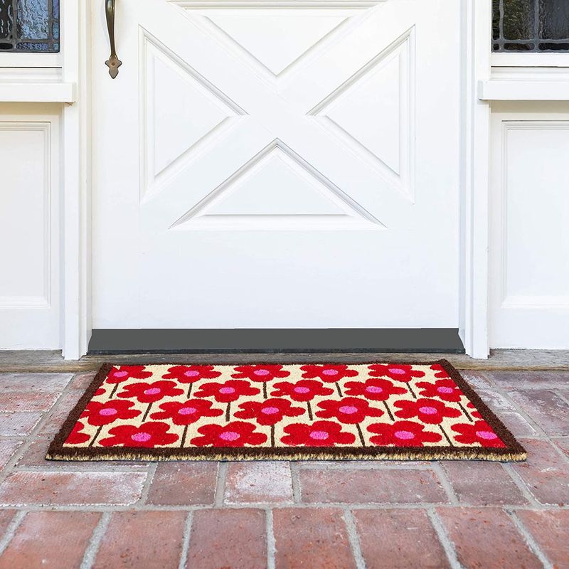 Coco Coir Mat, Floral Entry Way Nonslip Doormat (Red, Pink, 17 x 30 in)