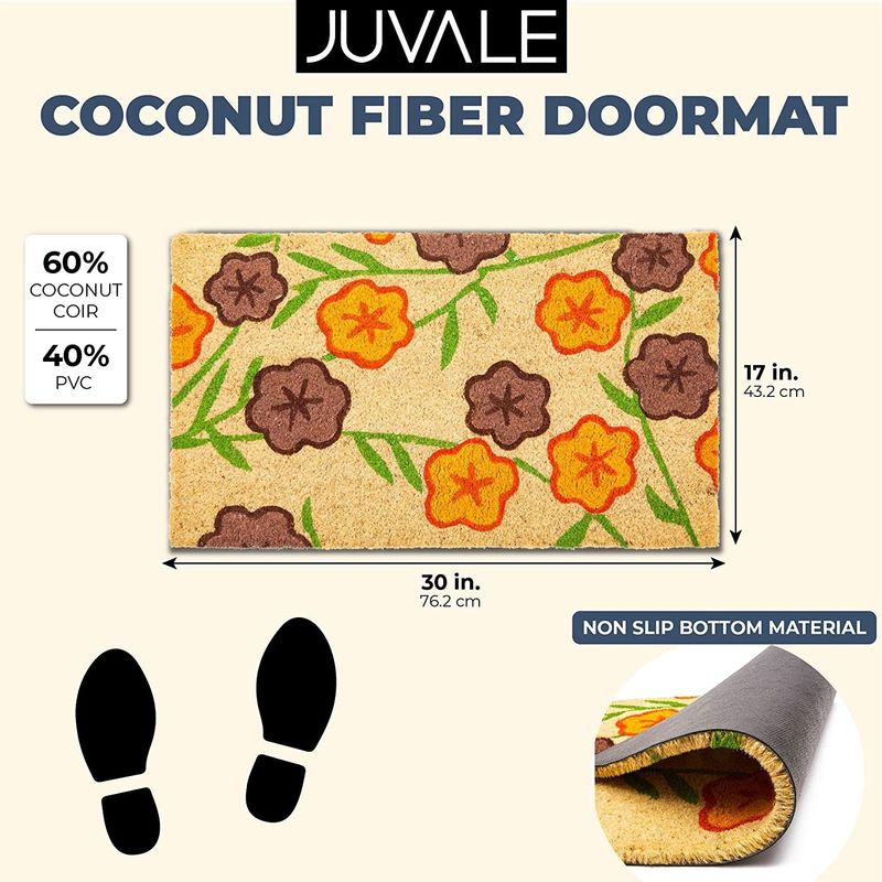 Bright Floral Natural Coco Coir Mat, Nonslip Welcome Doormat (17 x 30 in)