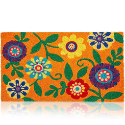 Bright Floral Natural Coir Nonslip Welcome Door Mat (17 x 30 in)