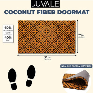 Coco Coir Mat, Cross Print Natural Nonslip Welcome Doormat (17 x 30 in)