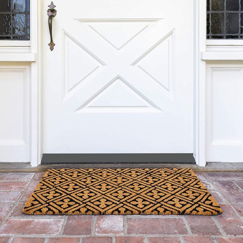 Coco Coir Mat, Cross Print Natural Nonslip Welcome Doormat (17 x 30 in)
