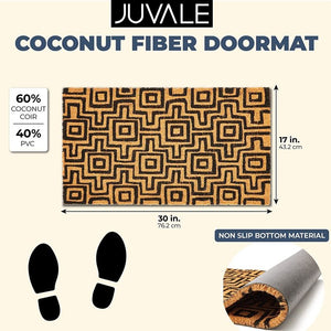 Black Patterned Nonslip Welcome Doormat, Coco Coir Mat (17 x 30 in)