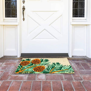 Holiday Pinecone Printed Nonslip Welcome Doormat, Coco Coir Mat (17 x 30 in)