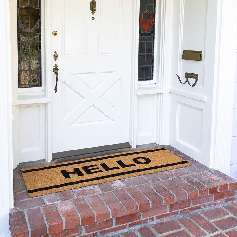 Hello Long Entry Way Doormat, Nonslip Natural Coco Coir Mat (17 x 60 in)