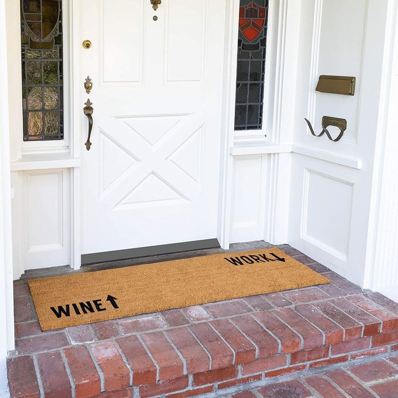 Work Wine Long Entry Way Natural Coir Nonslip Doormat, Funny (17 x 60 in)