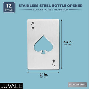 Stainless Steel Bottle Opener, Ace of Spades Casino Poker Card Shape (12-Pack)