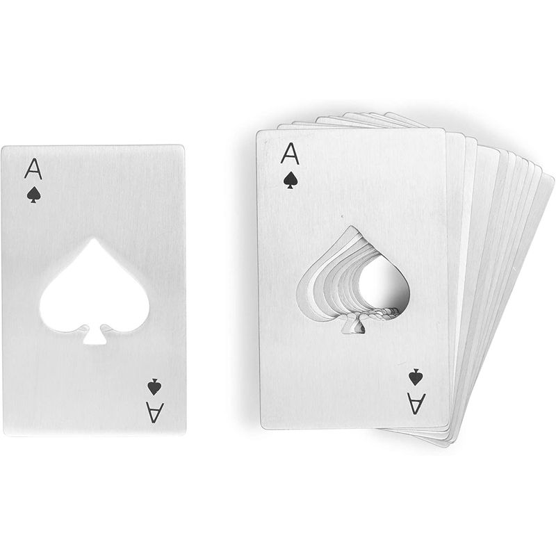 Stainless Steel Bottle Opener, Ace of Spades Casino Poker Card Shape (12-Pack)