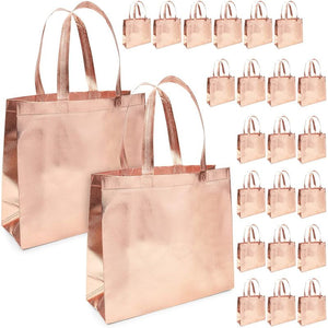 Reusable Grocery Tote Bags with Handles for Holidays, Weddings and Birthdays (9 x 13.5 Inches, Rose Gold, 24-Pack)