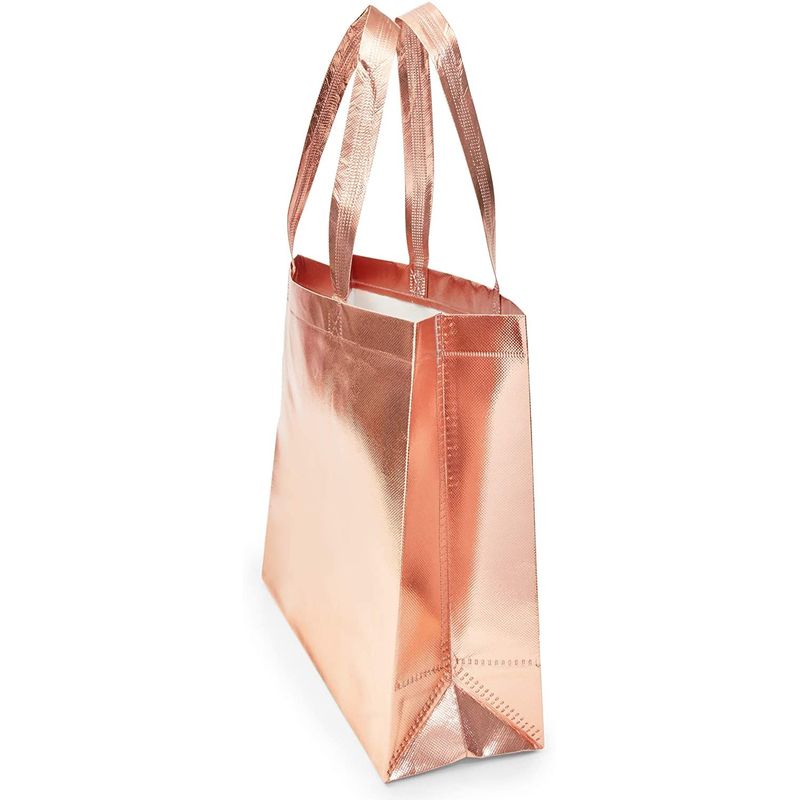 Reusable Grocery Tote Bags with Handles for Holidays, Weddings and Birthdays (9 x 13.5 Inches, Rose Gold, 24-Pack)