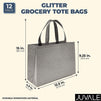 Reusable Glitter Grocery Tote Bags with Handles (15 x 12.5 Inches, 12-Pack)
