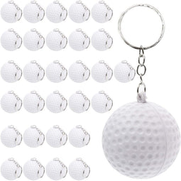 White Foam Golf Ball Keychain Bulk Set (1.5 Inches, 30 Pack)