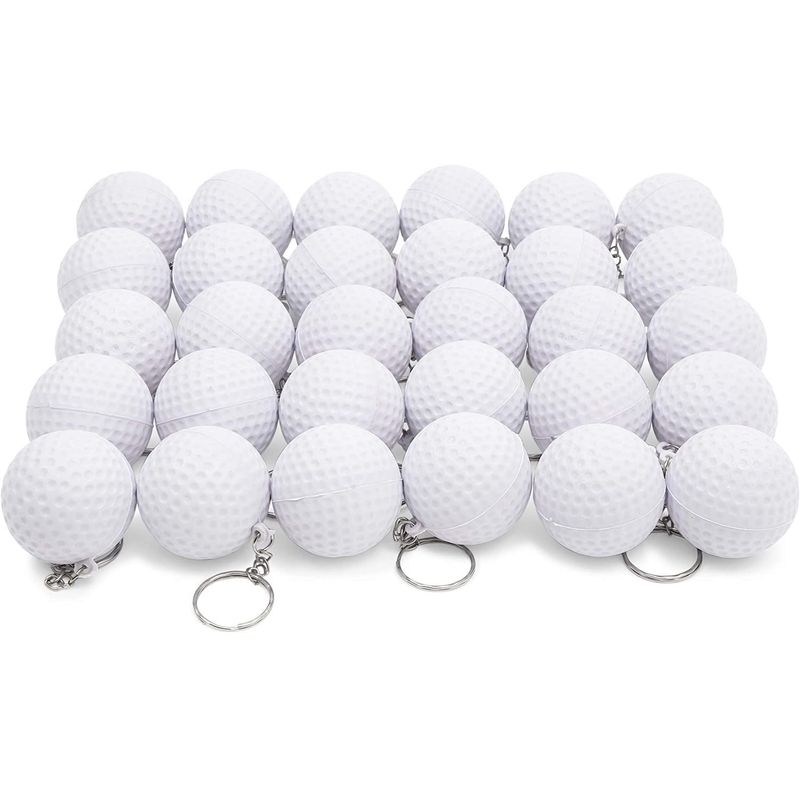 White Foam Golf Ball Keychain Bulk Set (1.5 Inches, 30 Pack)