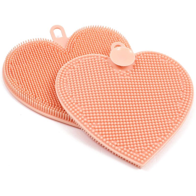 Pink Heart Shape Silicone Sponge for Kitchen Cleaning and Dishes (4-Pack)